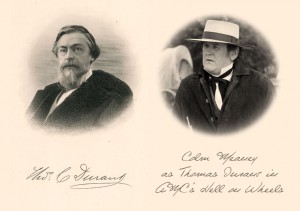Links der historische Thomas Durant, rechts Colm Meaney in der Rolle des betrügerischen Union-Pacific-Chefs.